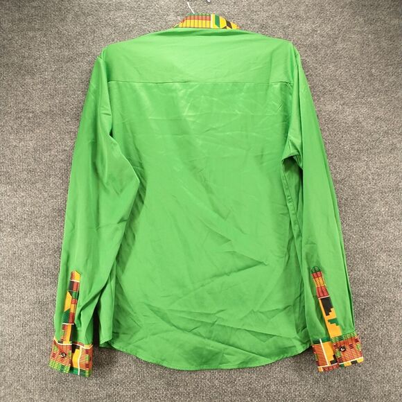 Zeroyaa Mens Button Front Shirt Green Small Printed Trim Pocket - Picture 5 of 12